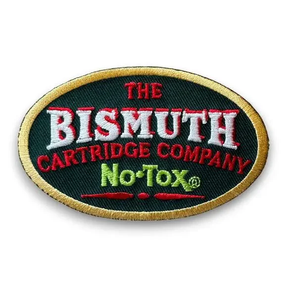 Vintage The Bismuth Cartridge Company No-Tox Embroidered Patch 3.5x2 Inch - Picture 1 of 5